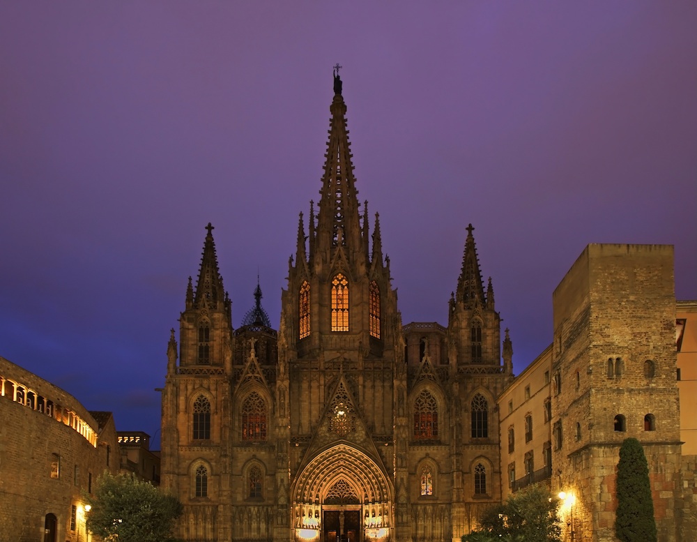 Cathedral of Barcelona at night