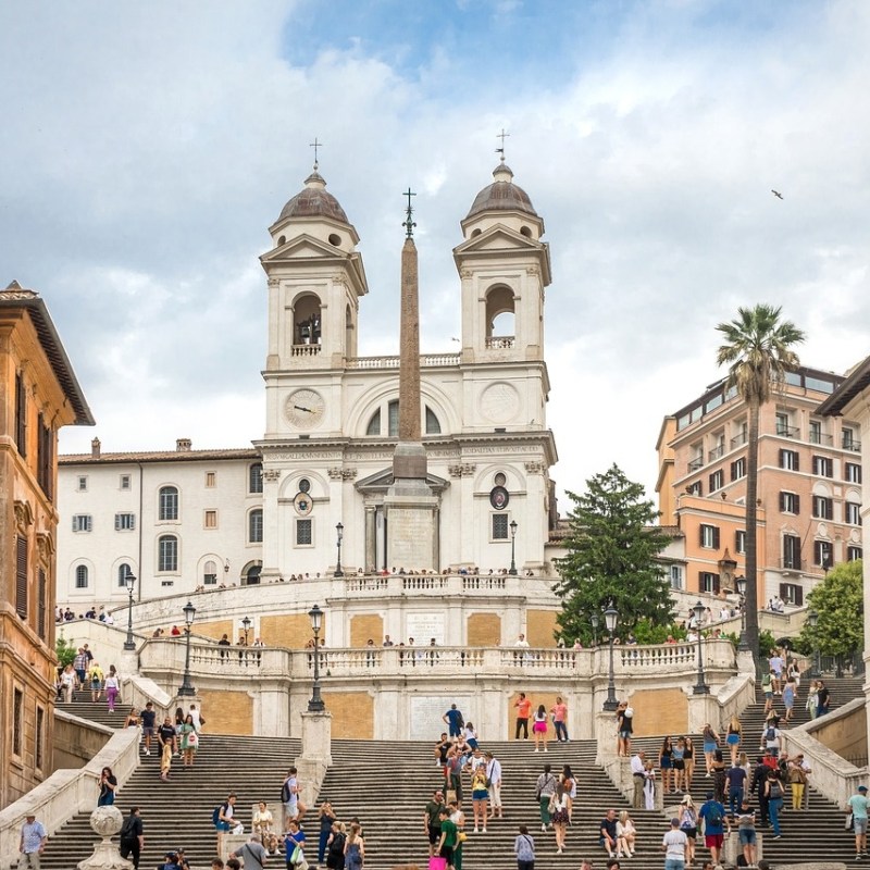 a group of people walking in front of Spanish Steps