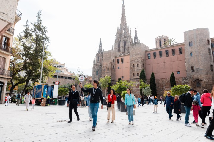 a group of people walking in the snow