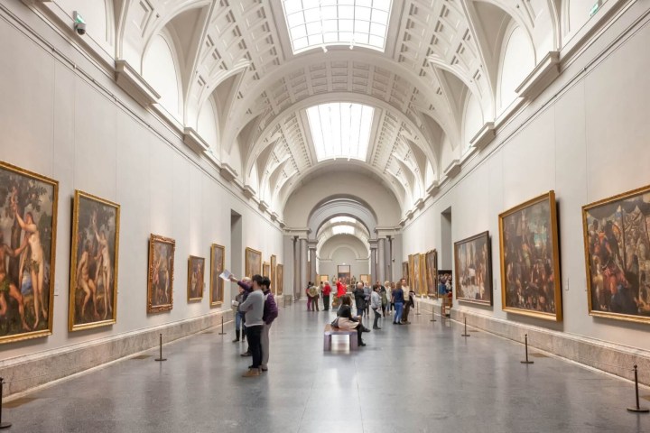 a group of people standing in a room