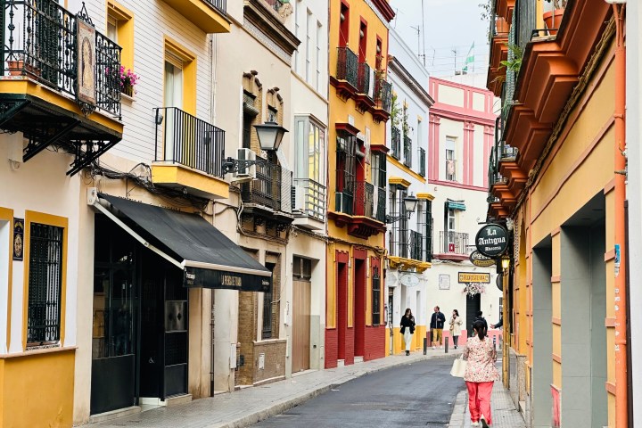 a person walking down a city street