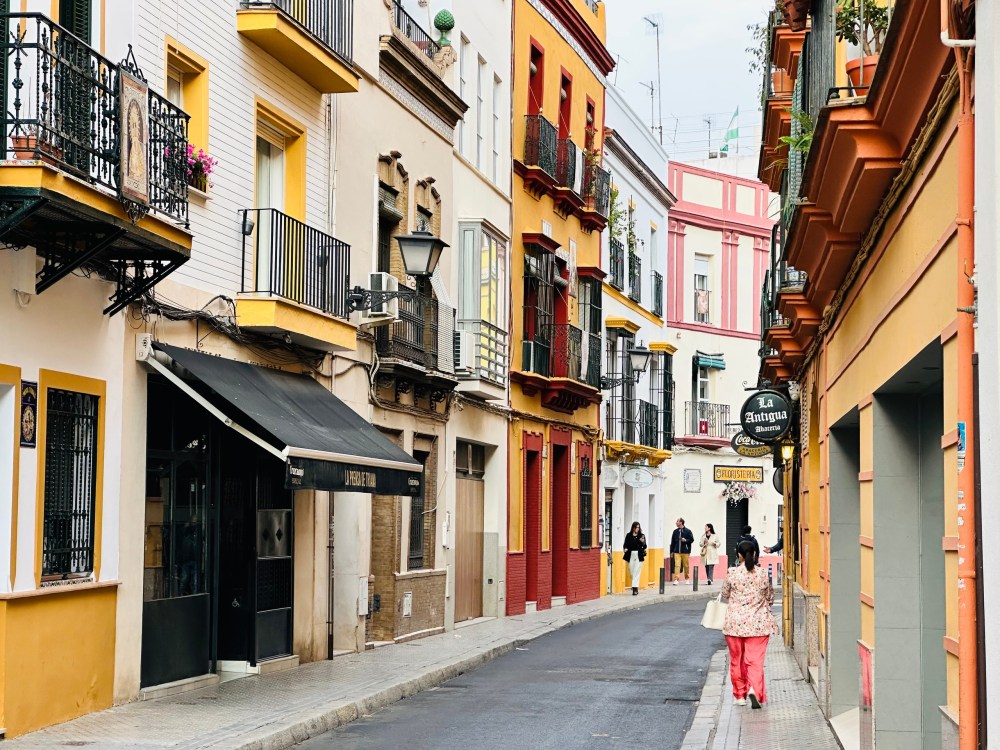 a person walking down a city street