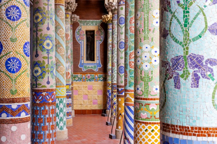colorful columns made of mosaic