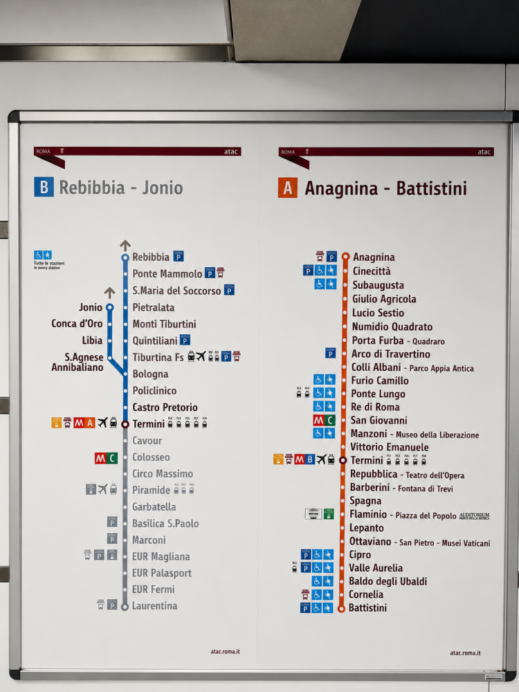 Metro map showing routes B Rebibbia-Jonio and A Anagnina-Battistini.